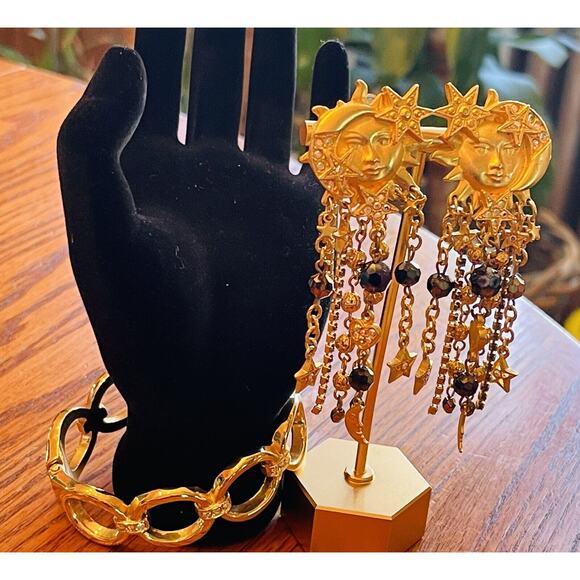 VINTAGE Celestial KIRKS FOLLEY earrings sun moon star dangle with BRACLET READ - Picture 2 of 16